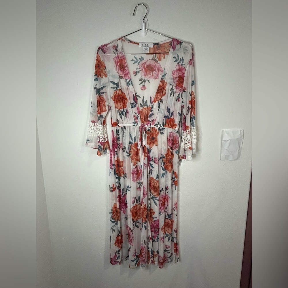 LIFE Love Is For Eternity Floral Kimono Cardigan | Sheer Boho Cover Up Medium
